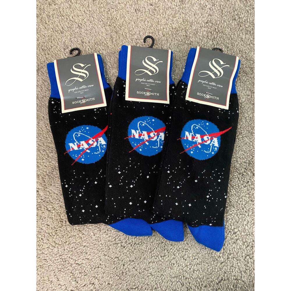 NWT‎ Socksmith NASA Socks Set of 3 Pairs Space Graphic Socks Size L